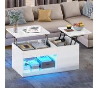 YITAHOME Table Basse réglable en Hauteur, Bois d'ingénierie, Blanc, 50T x 100B x 45H cm