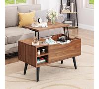 YITAHOME Table Basse Relevable avec Compartiment Caché, Étagère de Rangement Réglable, Releveur à Ressort, Table Basse Réglable en Hauteur avec Rangement pour Salon, 80 x 40 x 61,5 cm, Chêne Rustique