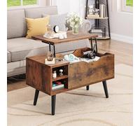 YITAHOME Table Basse Relevable avec Compartiment Caché, Étagère de Rangement Réglable, Releveur à Ressort, Table Basse Réglable en Hauteur avec Rangement pour Salon, 80 x 40 x 61,5 cm, Marron Rustique