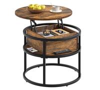 YITAHOME Table Basse Relevable avec Rangement Caché, 60x60X47cm, Table Basse Ronde Salon avec Cadre Métallique Robuste, Forte Charge Portante