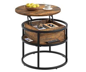 YITAHOME Table Basse Relevable avec Rangement Caché, 60x60X47cm, Table Basse Ronde Salon avec Cadre Métallique Robuste, Forte Charge Portante