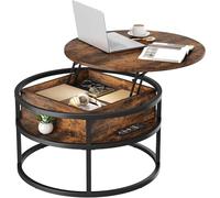 YITAHOME Table Basse Relevable avec Rangement Caché, 80x80X47cm, Table Basse Ronde Salon avec Cadre Métallique Robuste, Forte Charge Portante