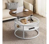 YITAHOME Table Basse Relevable, avec Rangement Caché, 80x80X47cm, Table Basse Salon Ronde avec Cadre Métallique Robuste, Forte Charge Portante