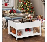 YITAHOME Table Basse Multifonctionnelle 4 en 1 Avec Plateau Relevable, Tiroirs et Espace de Rangement - Se Transforme en Table de Salle à Manger, Blanc et Gris