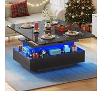 YITAHOME Table Basse Relevable Extensible, Haut Brillant Table de Salon avec LED Moderne et 2 Tiroirs, 4 en 1 Table Basse Transformable pour Le Salon