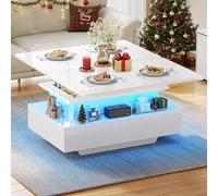 YITAHOME Table Basse Relevable Extensible, Haut Brillant Table de Salon avec LED Moderne et 2 Tiroirs, 4 en 1 Table Basse Transformable pour Le Salon