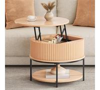 YITAHOME Table Basse Relevable, Table Basse Ronde avec Motif Cannelé et Rangement Dissimulé, pour Salon Et Chambre à Coucher, Couleur Chêne