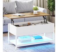 YITAHOME Table Basse Relevable, Table de Salon avec LED RGB Modern et La Prise, avec Plateau Élévateur et Rangement Caché pour Salon, Bureau, 100x50x48cm