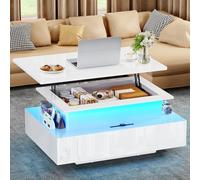 YITAHOME Table Basse Relevable, Table de Salon Rectangulaire avec 16 LED colorées Moderne et 2 Tiroirs, Surface avec Lumière Elevée
