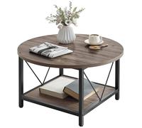 YITAHOME Table Basse Ronde avec 2 Espaces de Rangement, Industrielle Table Basse en Bois pour Salon, Facile à Assembler, Gris, 80 x 80 x 46 cm