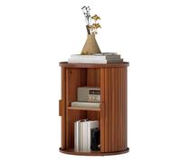 YITAHOME Table Basse Ronde avec Placard Coulissant Étagère 2 Niveaux Table d'Appoint Chevet Style Noyer