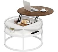 YITAHOME Table basse ronde avec toit relevable table de salon avec compartiment de rangement caché 80 x 80 x 47 cm