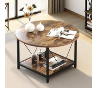 YITAHOME Table Basse Ronde pour Salon, 80 x 80 x 46 cm, Table Centrale rétro avec étagère de Rangement, Table Basse Industrielle, Marron