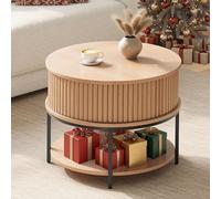 YITAHOME Table Basse Ronde, Table Basse avec Étagère Ouverte, Tables Cannelée avec Portes Coulissantes à Tambour pour Salon Et Chambre à Coucher, Couleur Chêne