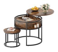 YITAHOME Table Basse Salon Relevable Ronde Bois avec Espace de Rangement et Plateau de Levage, Table Basse Gigogne pour Salon, 60x60x50 cm, 38x38x30 cm