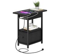 YITAHOME Table d’Appoint Étroite avec Tiroir et Station de Charge, Ports USB, Bout de Canapé avec Espace de Rangement, Table de Chevet pour Salon, Chambre, Noir