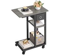 YITAHOME Table d'appoint, C Form Bout de Canapé avec roulettes e Tiroir, Table Basse pour Café et Ordinateur Portable, pour Salon, Chambre à Coucher, 50 x 30 x 67 cm, Gris