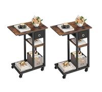 YITAHOME Table d'appoint, C Form Bout de Canapé avec roulettes e Tiroir, Table Basse pour Café et Ordinateur Portable, pour Salon, Chambre à Coucher, 50 x 30 x 67 cm, Gris