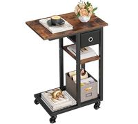 YITAHOME Table d'appoint, C Form Bout de Canapé avec roulettes e Tiroir, Table Basse pour Café et Ordinateur Portable, pour Salon, Chambre à Coucher, 50 x 30 x 67 cm, Brun Rustique