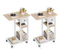 YITAHOME Table d'appoint, C Form Bout de Canapé avec roulettes e Tiroir, Table Basse pour Café et Ordinateur Portable, pour Salon, Chambre à Coucher, 50 x 30 x 67 cm, Gris