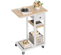 YITAHOME Table d'appoint, C Form Bout de Canapé avec roulettes e Tiroir, Table Basse pour Café et Ordinateur Portable, pour Salon, Chambre à Coucher, 50 x 30 x 67 cm, Chêne