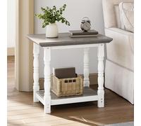 YITAHOME Table d'appoint carrée d'appoint avec 2 étagères ouvertes et colonne romaine, table basse robuste pour salon, chambre à coucher, petit espace (blanc)