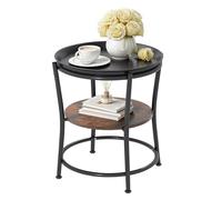 YITAHOME Table d'appoint Ronde avec Deux Niveaux de Rangement et Plateau Amovible, Table d'appoint pour Salon, Chambre à Coucher ou Appartement, Table Basse Robuste, Pieds réglables, Marron Rustique