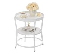 YITAHOME Table d'appoint Ronde avec Deux Niveaux de Rangement et Plateau Amovible, Table d'appoint pour Salon, Chambre à Coucher ou Appartement, Table Basse Robuste, Pieds réglables, Blanc