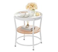 YITAHOME Table d'appoint Ronde avec Rangement à Deux Niveaux et Plateau Amovible, Table d'appoint pour Salon, Chambre à Coucher ou Appartement, Table Basse Robuste, Pieds réglables, chêne