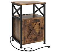 YITAHOME Table d'appoint, table de chevet avec cabinet, table de salon en forme de X avec station de charge, 2 ports USB et prises, console de nuit, structure en métal, 40 x 35 x 60 cm, marron vintage