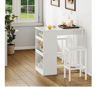 YITAHOME Table de Bar 3 Pièces - 2 Tabourets - Blanc - Étagères ouvertes - la Maison, la Cuisine, le Pub et le Café
