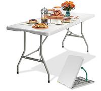 YITAHOME Table de Camping Pliante 6 Pieds avec Poignée, Table de Pique-Nique Étanche et Résistante, Table Tréteau Portable pour Fête en Plein Air Plage Barbecue, Blanche, 180 x 75 x 74cm