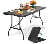 YITAHOME Table de Camping Pliante 6 Pieds avec Poignée, Table de Pique-Nique Étanche et Résistante, Table Tréteau Portable pour Fête en Plein Air Plage Barbecue, Noire, 180 x 75 x 74cm
