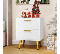 YITAHOME Table de Chevet avec 2 Tiroirs, 2 Ports USB et 2 Prises de Courant, Table d'Appoint avec Pieds et Poignées en Métal Doré, Bout de Canapé pour Salon, Chambre à Coucher, 40x 30 x 52cm, Blanc