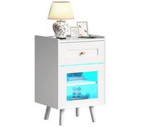 YITAHOME Table de Chevet avec Barre Lumineuse LED 7 Couleurs, Armoire de Chevet avec tiroir et étagère réglable, Table d'appoint de Rangement Noire pour Chambre à Coucher, Salon, 40 x 35 x 62 cm