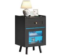 YITAHOME Table de Chevet avec Barre Lumineuse LED 7 Couleurs, Armoire de Chevet avec tiroir et étagère réglable, Table d'appoint de Rangement Noire pour Chambre à Coucher, Salon, 40 x 35 x 62 cm