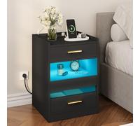 YITAHOME Table de Chevet avec lumières LED et Station de Charge, Table de Chevet avec tiroirs de Rangement, pour Salon, Chambre à Coucher, 40 x 40 x 60 cm, Noire