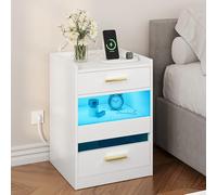 YITAHOME Table de Chevet avec lumières LED et Station de Charge - Table de Chevet avec tiroirs de Rangement - pour Salon, Chambre à Coucher - 40 x 40 x 60 cm - Blanc