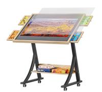 YITAHOME Table de Puzzle de 1500 pièces avec 4 tiroirs, Planche de Puzzle inclinable réglable avec Angle d'inclinaison et réglage de la Hauteur, Tables de Puzzle Pliables Portables avec Couvercle et