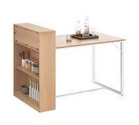 YITAHOME Table de Salle à Manger avec étagères de Rangement, 130 x 77,4 x 75/95 cm, Structure en métal Robuste, Style Industriel, pour Salon, Cuisine, chêne et Blanc