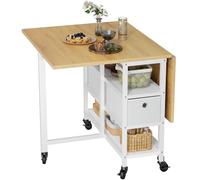 YITAHOME Table de Salle à Manger Pliante Mobile avec 6 roulettes et tiroirs de Rangement pour Petits espaces, Cuisine, Salle à Manger, chêne Jaune et Blanc