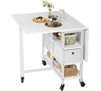 YITAHOME Table de Salle à Manger Pliante Mobile avec 6 roulettes et tiroirs de Rangement pour Petits espaces, Cuisine, Salle à Manger, Blanc