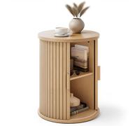 YITAHOME Table Ronde avec Porte coulissante, Table d'appoint avec étagère de Rangement à 2 Niveaux pour Chambre à Coucher, Salle à Manger, Salon, Bureau à Domicile ou Appartement, Petite Table Basse