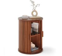 YITAHOME Table Ronde avec Porte coulissante, Table d'appoint avec étagère de Rangement à 2 Niveaux pour Chambre à Coucher, Salle à Manger, Salon, Bureau à Domicile ou Appartement, Petite Table Basse