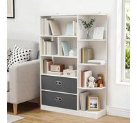 YITAHOME YITAHOMEBibliothèque autoportante, étagère avec 8 étagères Ouvertes et 2 tiroirs en Tissu, Buffet pour Salon, Chambre ou Bureau, Blanc, 80 cm (L) × 24 cm (P) × 115 cm (H)