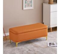 YITAYMLI Banc de Rangement avec Compartiment Caché, Banc de Bout de Lit en Similicuir avec Cadre en Bois Massif, Coffre à Chaussures Rembourré pour Entrée, Chambre(Orange,140cm/55.1in)