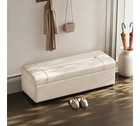YITAYMLI Banc de Rangement en Cuir véritable pour entrée, Repose-Pieds avec Structure en Bois Massif et Couvercle à Rabat, Doublure en Velours,pour Le Salon, la Chambre(Pearl White,150cm/59in)