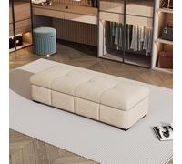 YITAYMLI Banc de Rangement Grande capacité pour entrée avec Cadre en Bois Massif, Ottoman rembourré pour Chambre, Long Banc en Velours Changer de Chaussures, pour Pied de lit(Cream White,150cm/59in)