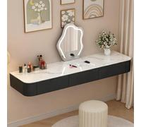 YITAYMLI Coiffeuse Murale Flottante en Bois Massif avec tiroirs, Table de Maquillage Murale entièrement assemblée, Bureau aux Coins arrondis Chambre,Table Seule(Black+Sintered Stone Top,120cm/47.2in)