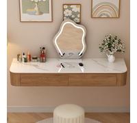 YITAYMLI Coiffeuse Murale Flottante en Bois Massif avec tiroirs, Table de Maquillage Murale entièrement assemblée, Bureau aux Coins arrondis Chambre,Table Seule(Oak+Sintered Stone Top,140cm/55.1in)